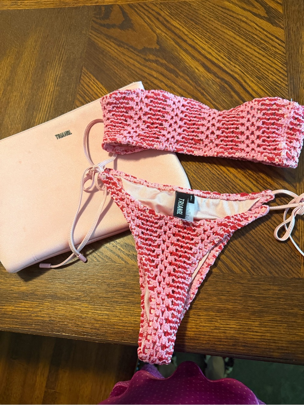 triangl swimwear Pink Crochet Strapless Bandeau & Tie-Side Bikini